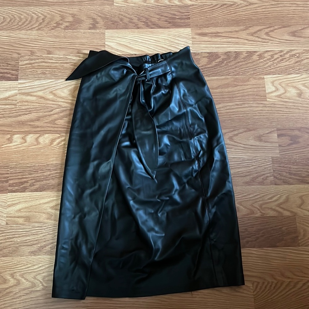 Faux leather wrap skirt
